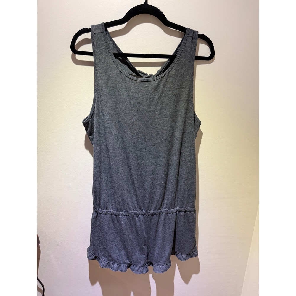 Victorias Secret Gray Ruffle Hem Loungewear Romper Large Tie Back Sleeveless